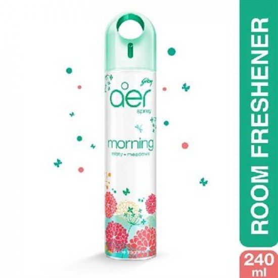 Godrej aer spray, home & office air freshener morning misty meadows 240ml